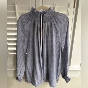 Blue Patterned Long Sleeve Blouse